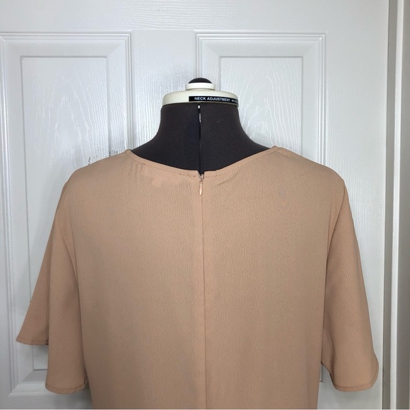 Entro V Neck Adjustable Knot Detail Cape Sleeve Zipper Dusty Rose Tan Dress L - Picture 7 of 14
